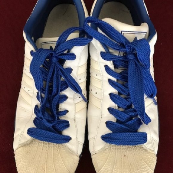 MENS SIZE 11.5 ADIDAS SUPERSTAR BLUE & WHITE RUNNING SHOES - Picture 1 of 7